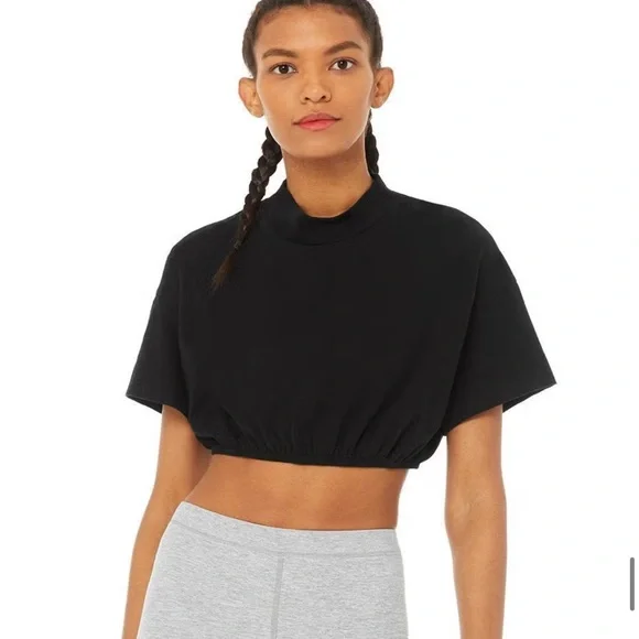 ALO Yoga Black Crop T-Shirt XS - Picture 1 of 3